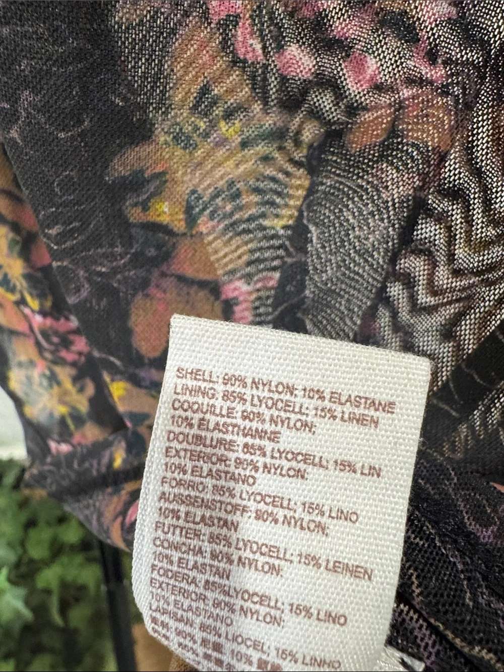 #395 FREE PEOPLE Amber Black Mesh Floral Mock Neck Top w Pink & Gold - Picture 5 of 6